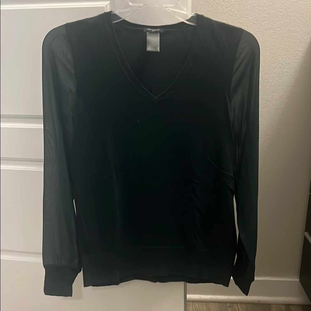 Dark Green Sheer Sleeve Sweater Top